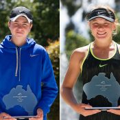 Amor Jasika (L) and Charlotte Kempenaers-Pocz won the 12/u Australian titles at Melbourne Park; Getty Images