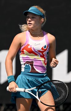 Emerson Jones of Australia plays Tereza Valentova of the Czech Republic on Court 16, Day 8 of the 2023 Australian Open at Melbourne Park, Monday, January 23, 2023. MANDATORY PHOTO CREDIT Tennis Australia/ MORGAN HANCOCK