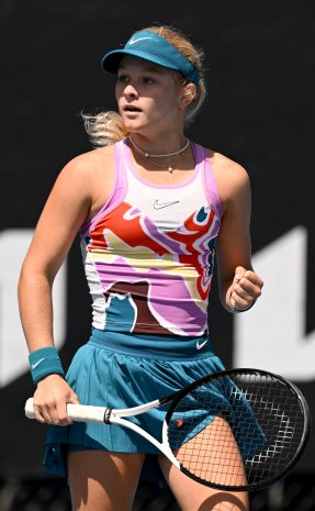 Emerson Jones of Australia plays Tereza Valentova of the Czech Republic on Court 16, Day 8 of the 2023 Australian Open at Melbourne Park, Monday, January 23, 2023. MANDATORY PHOTO CREDIT Tennis Australia/ MORGAN HANCOCK