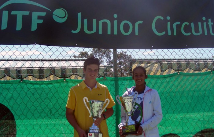 Jacob Grills (left) and Naiktha Bains in Gosford. TENNIS AUSTRALIA Jacob Grills (left) and Naiktha Bains in Gosford. TENNIS AUSTRALIA