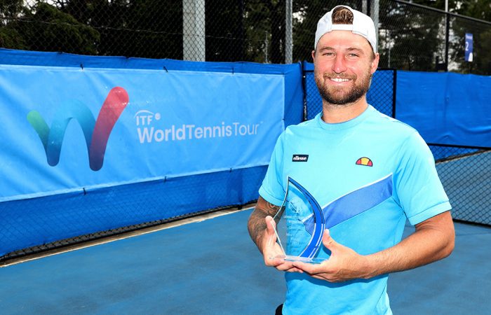 Omar Jasika celebrates winning the Traralgon International. Picture: Tennis Australia Omar Jasika celebrates winning the Traralgon International. Picture: Tennis Australia