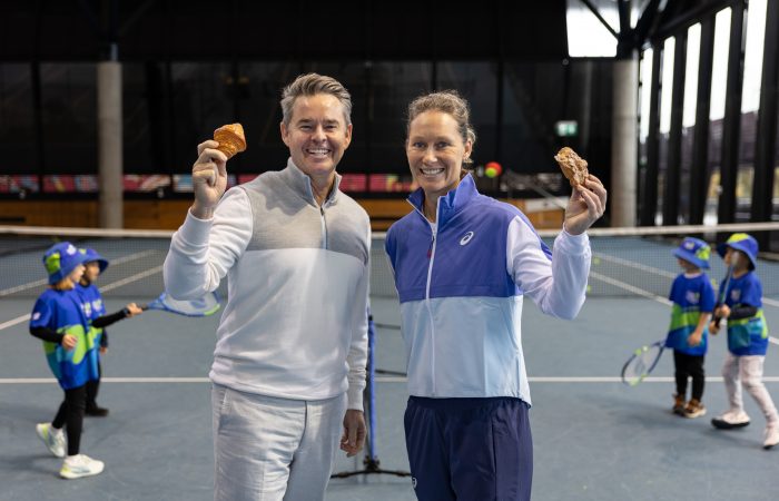 Todd Woodbridge amd Sam Stosur at the National Tennis Centre in Melbourne this week. Picture: Tennis Australia Todd Woodbridge amd Sam Stosur at the National Tennis Centre in Melbourne this week. Picture: Tennis Australia