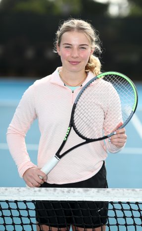 BRISBANE, AUSTRALIA - JUNE 24: Mia Repac poses during the National Tennis Academy Class of 2021 shoot at the Queensland Tennis Centre on June 24, 2021 in Brisbane, Australia. (Photo by Chris Hyde/Getty Images for Tennis Australia)MANDATORY PHOTO CREDIT TENNIS AUSTRALIA