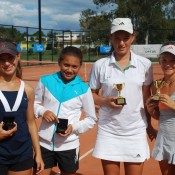 2011 Optus 12s National Championships - Girls Doubles Finalists - From left - Monique Belovukovic from NSW, Amne Ghamroui from MSW, Michelle Pits from Victoria and Sasha Bollweg.  Francis Soyer.