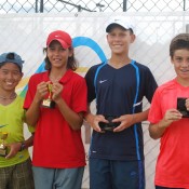2011 Optus 12s National Championships - Boys Doubles - From left - Chase Ferguson, Alexei Popyrin, Mislav Bosnjak and Lliam Bishop. Francis Soyer.