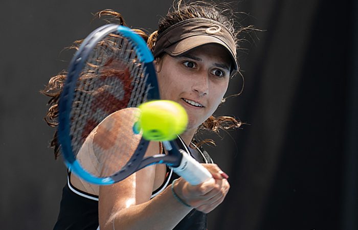 Jaimee Fourlis in action during Australian Open 2022 qualifying. Picture: Tennis Australia Jaimee Fourlis in action during Australian Open 2022 qualifying. Picture: Tennis Australia