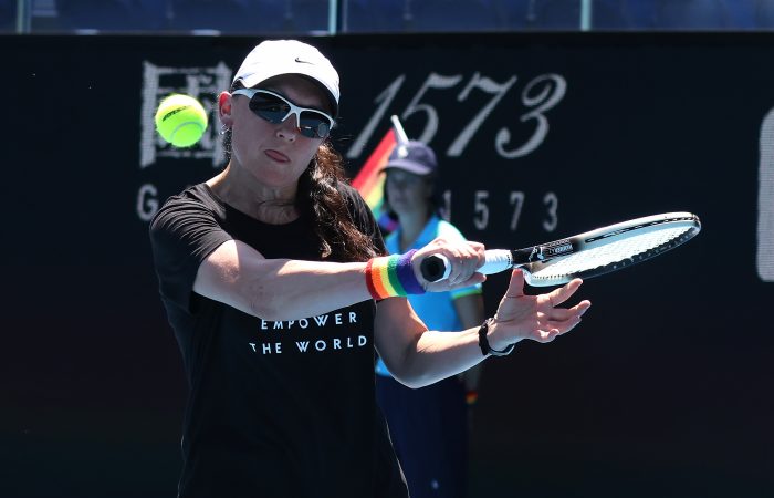 Tina Bianchi is seen during the finals of the Glam Slam as part of the Australian Open at the Grand Slam Oval at Melbourne Park in Melbourne on Sunday, January 30, 2022. MANDATORY PHOTO CREDIT Luis Enrique Ascui/TENNIS AUSTRALIA
