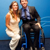 Australian No.1 wheelchair player Adam Kellerman (right) on the blue carpet at the 2014 Newcombe Medal Australian Tennis Awards; Elizabeth Xue Bai