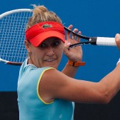 Monique Adamczak on her way to defeating Viktorija Rajicic in the quarterfinals of the Australian Open 2013 Play-off at Melbourne Park; Matt Johnson