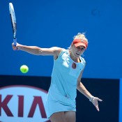 Monique Adamczak of Australia hits a backhand during her opening match at Australian open 2013 qualifying