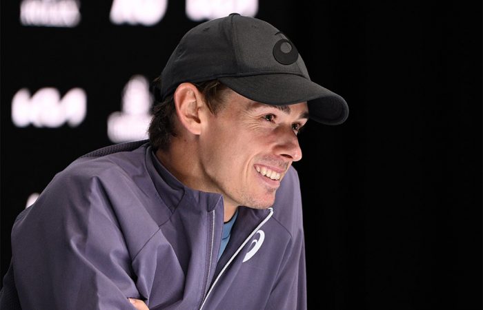 Alex-de-Minaur-_Australian-Open-quarterfinalist Alex de Minaur was all smiles in his press conference after securing his place in the AO 2025 quarterfinals. (Vince Caligiuri/Tennis Australia)