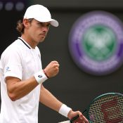 Alex de Minaur in action en route to the 2024 Wimbledon quarterfinals. [Getty Images]