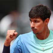 Alexei Popyrin in action against Alejandro Tabilo of Chile during the second round at Roland Garros. (Adam Pretty/Getty Images)