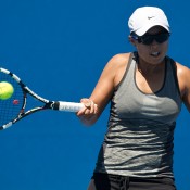 Alison Bai in action at the Australian Open 2015 Play-off; Elizabeth Xue Bai