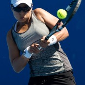 Alison Bai in action during the Australian Open 2015 Play-off; Elizabeth Xue Bai