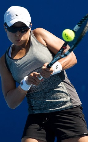Alison Bai in action during the Australian Open 2015 Play-off; Elizabeth Xue Bai