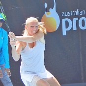 Alla Kudryavtseva in action during her semifinal win over Vania King at the Launceston International Pro Tour event; Tennis Australia