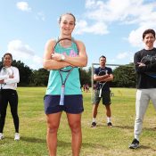 World No.1 Ash Barty (front) with LIzette Cabrera, John Millman and John-Patrick Smith in Cairns. 