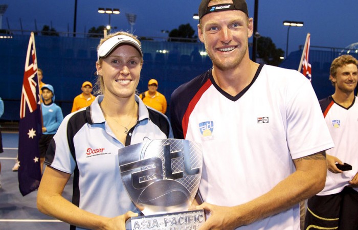Olivia Lukaszewicz and Sam Groth Olivia Lukaszewicz (L) of the Flagstaff Freighters and Sam Groth of the Liston Seagulls, captains of the winning teams in the 2012-2013 ATL season; Tennis Australia