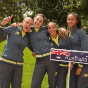 Australia's Junior Fed Cup team of (L-R) captain Louise Pleming, Kimberly Birrell, Seone Mendez and Destanee Aiava in San Luis Potosi, Mexico for the final; photo credit ITF