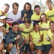 Australia's victorious Junior Davis Cup and Fed Cup teams plus coaching staff celebrate Australia's first placings in the Asia/Oceania final qualifying competition at the Shepparton Lawn Tennis Club; Trevor Phillips