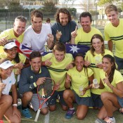 Australia's victorious Junior Davis Cup and Fed Cup teams plus coaching staff celebrate Australia's first placings in the Asia/Oceania final qualifying competition at the Shepparton Lawn Tennis Club; Trevor Phillips