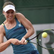 Olivia Rogowska in action during her first round loss to Magdalena Rybarikova; Getty Images