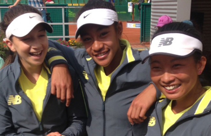Aussie-WJT-team Australia's World Junior Tennis Finals girls' team of (L-R) Gabriela Ruffels, Destanee Aiava and Jeanette Lin; Tennis Australia