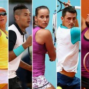 (L-R) Sam Stosur, Nick Kyrgios, Jarmila Gajdosova, Bernard Tomic and Casey Dellacqua will contest the 2015 Internazionale BNL d'Italia in Rome, Italy; Getty Images