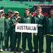 The Australian Junior Davis and Fed Cup squads of (L-R) Kimberly Birrell, Naiktha Bains, Olivia Tjandramulia, Oliver Anderson, Marc Polmans and Akira Santillan; Tennis Australia