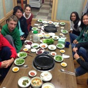 The Australian Junior Davis and Fed Cup teams of (L-R) Oliver Anderson, Marc Polmans, Akira Santillan, Kimberly Birrell, Naiktha Bains, Olivia Tjandramulia and Fed Cup captain Louise Pleming enjoy Korean cuisine; Tennis Australia