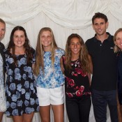 Australian junior girls Kimberly Birrell, Maddison Inglis and Seone Mendez with Alicia Molik (L) and Nicole Pratt (R); John Anthony