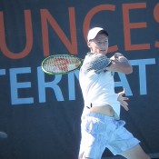 Blake Mott in action during his semifinal victory at the Launceston International Pro Tour event; Tennis Australia