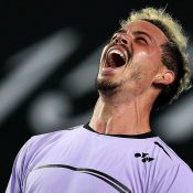 MELBOURNE, AUSTRALIA - JANUARY 17:  Alex Bolt of Australia celebrates winning match point in his second round match against Gilles Simon of France during day four of the 2019 Australian Open at Melbourne Park on January 17, 2019 in Melbourne, Australia.  (Photo by Jack Thomas/Getty Images)