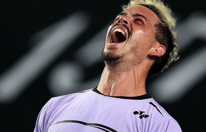 Alex Bolt celebrates winning match point in his second round match MELBOURNE, AUSTRALIA - JANUARY 17: Alex Bolt of Australia celebrates winning match point in his second round match against Gilles Simon of France during day four of the 2019 Australian Open at Melbourne Park on January 17, 2019 in Melbourne, Australia. (Photo by Jack Thomas/Getty Images)