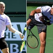 Alex Bolt (L) and Alexei Popyrin in action during the first round of the main draw at Indian Wells (Getty Images)