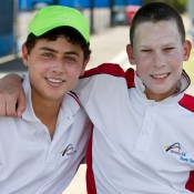 Teammates: Jean-Paul De Corso and Mislav Bosnjak during the Optus 14s Australian Teams Championships at Melbourne Park. XUE BAI