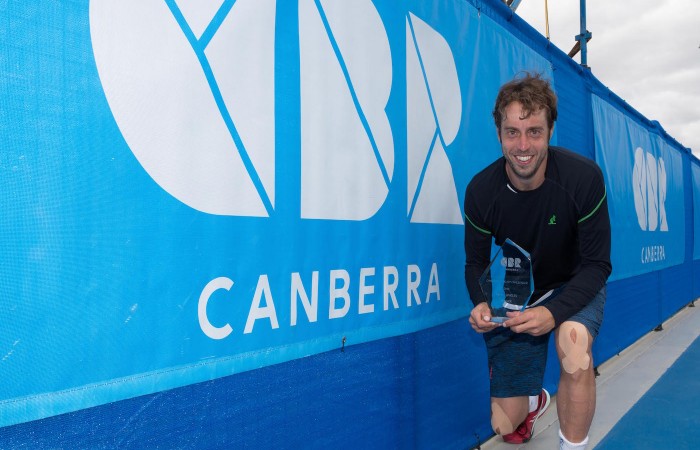 Paolo Lorenzi [1] after the Men's Singles Final of the Canberra $75K ATP Challenger held at the Canberra Tennis Centre on Saturday 16 January 2016. Paolo Lorenzi [1] defeated Ivan Dodig [5] 6-2 6-4. Photo by Ben Southall. #CBRATPChallenger