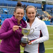 Casey Dellacqua (L) and Ash Barty celebrate their Birmingham WTA doubles title, one of three events they won in 2017; Getty Images