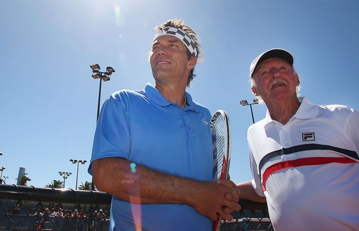 Pat Cash (left) with former coach Ian Barclay, Melbourne Park, 2013. GETTY IMAGES