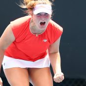 Charlotte Kempenaers-Pocz celebrates victory in her 18/u semifinal against Annerly Poulos during the December Showdown. (Getty Images)