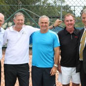 (L-R) John Fitzgerald, Chris Kachel, Wally Masur, Vince Barclay and John Alexander at the launch of the TA Clay Court Research Centre at Macquarie University; Tennis Australia
