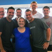 Wendy Shipp (centre) with past and present Australian players (l to r): John Fitzgerald, Pat Rafter, Josh Eagle, Lleyton Hewitt, Chris Guccione and Peter Luczak.