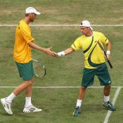 Chris Guccione and Lleyton Hewitt compete in a Davis Cup tie at the Geelong Lawn Tennis Club in 2012 Getty Images  