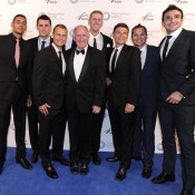 Australian Davis Cup team members (L-R) Nick Kyrgios, Bernard Tomic, Lleyton Hewitt, Tony Roche, Chris Guccione, Peter Luczak, Josh Eagle and Marinko Matosevic, Newcombe Medal, Australian Tennis Awards 2013. XUE BAI