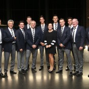 The Australian Davis Cup team at the official team dinner for the Davis Cup World Group tie between Australia and Czech Republic; Pavel Lebeda