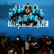 Novak Djokovic poses with ballkids after his victory at Australian Open 2013. GETTY IMAGES Novak Djokovic poses with ballkids after his victory at Australian Open 2013. GETTY IMAGES