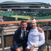 Dylan Alcott (R) and Todd Woodbridge at Wimbledon.