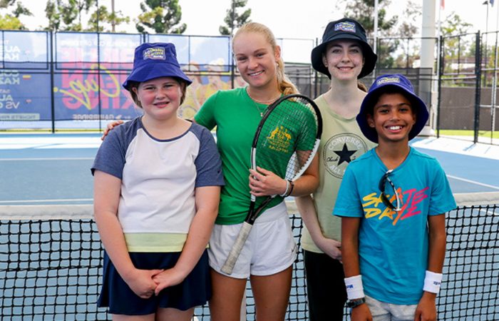Emerson Jones with Weet-Bix kids (Dylan Parker/Tennis Australia)