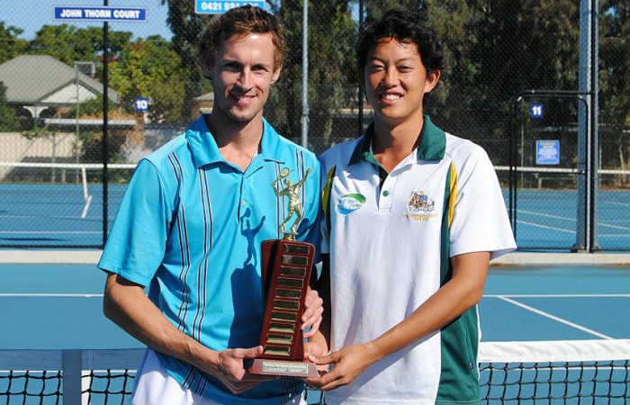 Glen Flindell John Lui 2013 National Deaf Tennis Championships mens' singles finalists Glen Flindell (L), who won the title, and John Lui; Tennis Australia